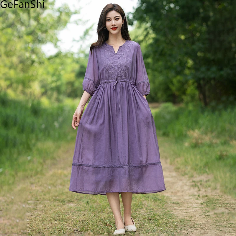 Embroidery Solid Half Sleeve Brief Loose Soft Cozy Fashion Women Spring Summer Elegant Dress Office Lady Work Dresses Clothing
Embroidery Solid Half Sleeve Brief Loose Soft Cozy Fashion Women Spring Summer Elegant Dress Office Lady Work Dresses Clothing