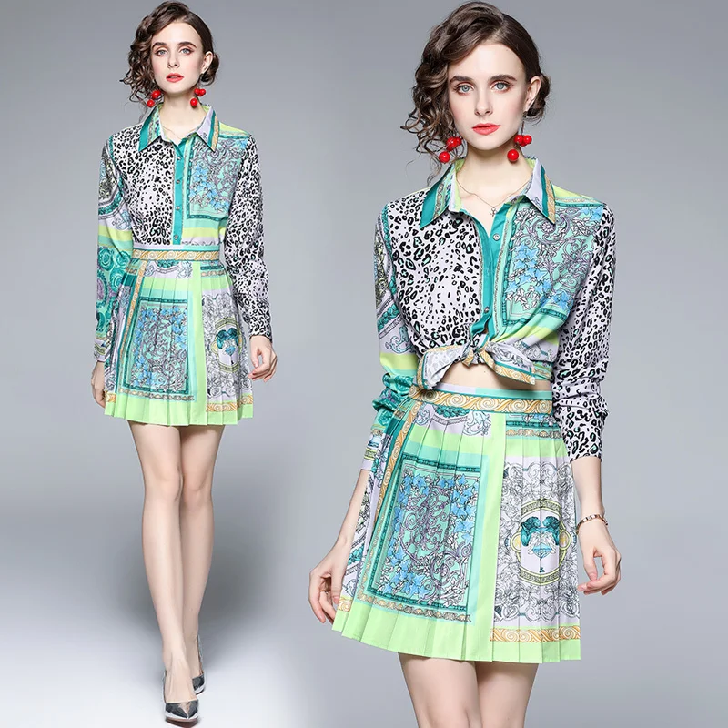 Women Dress High Waist Pleated Skirt Summer Casual Printed Long Sleeve Shirt School Uniform Mini Skirts Girls Leisure Clothes
Women Dress High Waist Pleated Skirt Summer Casual Printed Long Sleeve Shirt School Uniform Mini Skirts Girls Leisure Clothes
