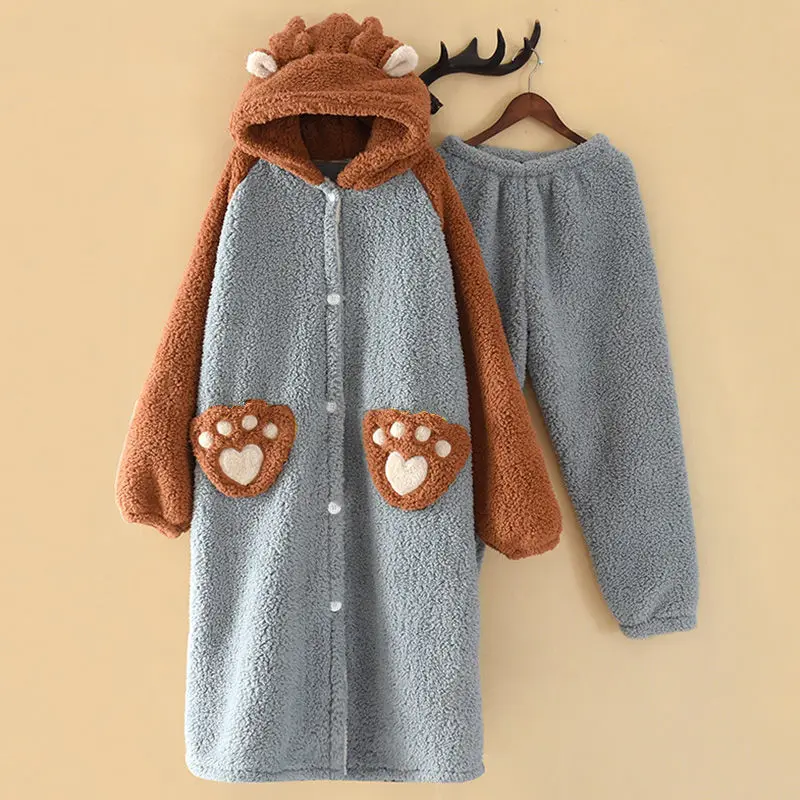 Winter Women Sleepwear Thickened Coral Fleece Hooded Pajamas Set Warm Flannel Robe Bathrobe Nightgown Loose Cartoon Home Wear
Winter Women Sleepwear Thickened Coral Fleece Hooded Pajamas Set Warm Flannel Robe Bathrobe Nightgown Loose Cartoon Home Wear