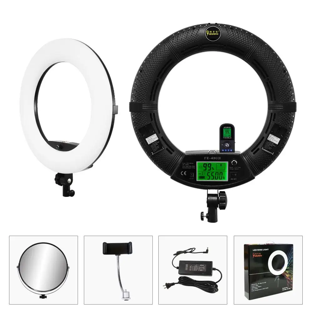 Yidoblo White FE-480II Photo Studio Macro Ring Light RC LED Video Light Lamp LCD Screen Display Photographic Lighting 96W 5500K
Yidoblo White FE-480II Photo Studio Macro Ring Light RC LED Video Light Lamp LCD Screen Display Photographic Lighting 96W 5500K