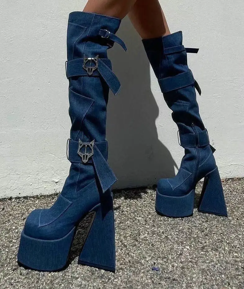 New Punk Denim Splicing Women's Over The Knee Boots Autumn Belt Buckle Thick High Heel Platform Square Toe Party Shoes Big Size
New Punk Denim Splicing Women's Over The Knee Boots Autumn Belt Buckle Thick High Heel Platform Square Toe Party Shoes Big Size
