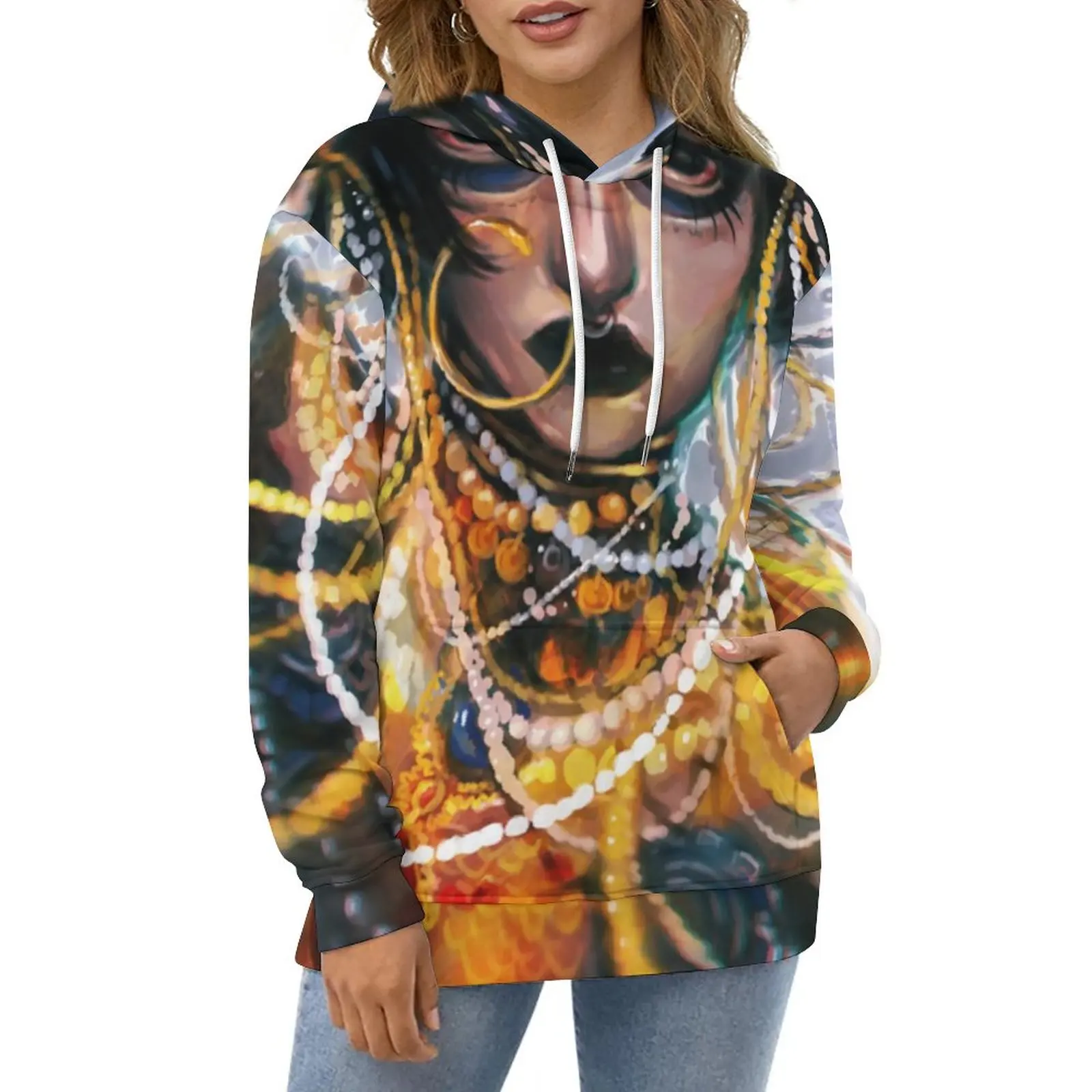 

Худи Jibaro с рисунком масляной живописи Love Death в стиле Харадзюку, пуловер оверсайз, худи с длинным рукавом, элегантные графические повседневные свитшоты