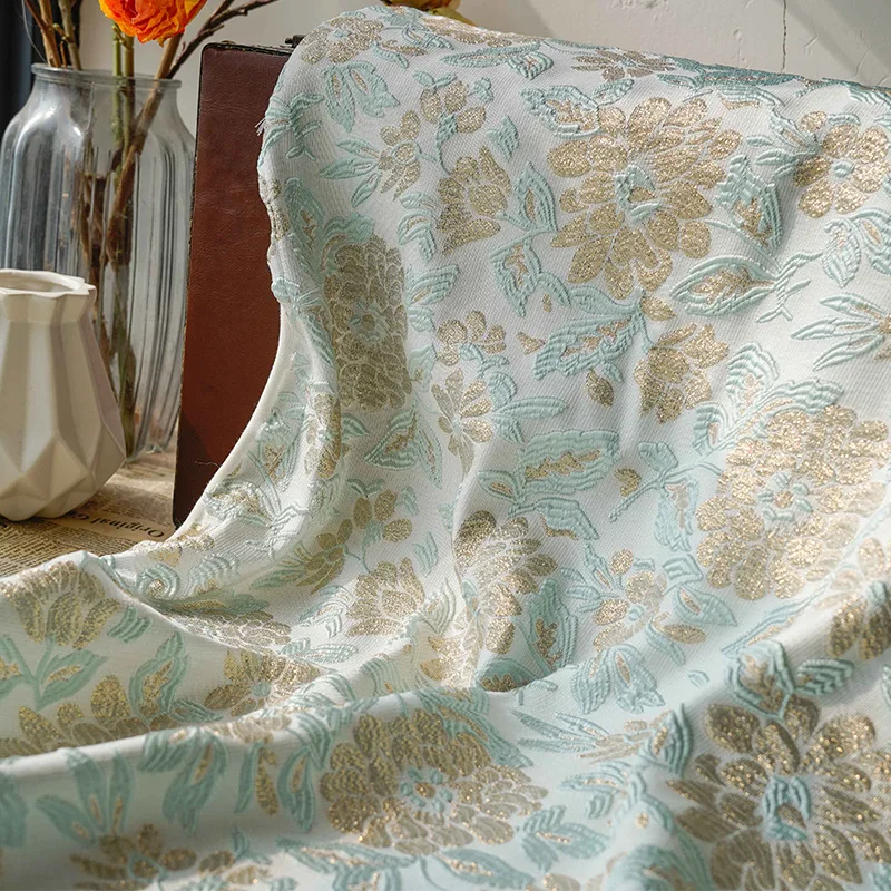 Embossed Gold Silk Mint Green Flowers Jacquard Fabric Spring and Summer Women's Bags Dress Fabric 50cmx140cm
Embossed Gold Silk Mint Green Flowers Jacquard Fabric Spring and Summer Women's Bags Dress Fabric 50cmx140cm