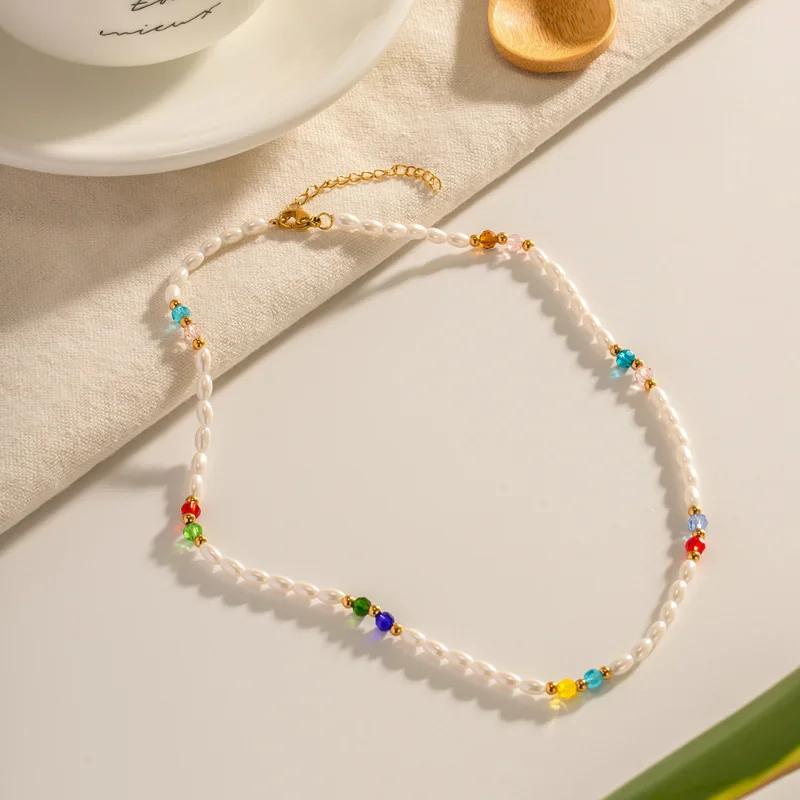 ALLNEWME Sweet Candy Color Crystal Freshwater Pearl Strand Beaded Necklaces for Women 18K Gold PVD Plated Stainless Steel Choker
ALLNEWME Sweet Candy Color Crystal Freshwater Pearl Strand Beaded Necklaces for Women 18K Gold PVD Plated Stainless Steel Choker