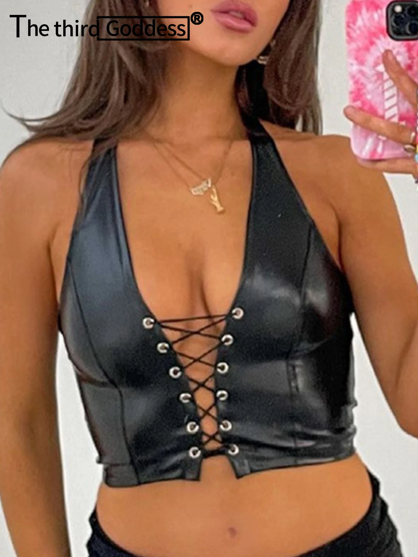 Sexy halter black leather corset Crop Top Women summer hotwife rave club Party Tank Top y2k streetwear PU lace up womens Tops
Sexy halter black leather corset Crop Top Women summer hotwife rave club Party Tank Top y2k streetwear PU lace up womens Tops