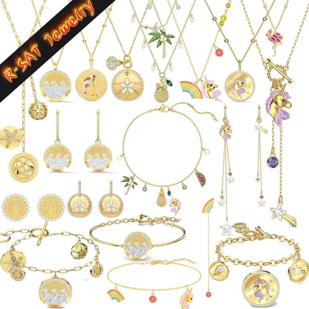

Original Swa 2023 New Trend Jewelry Sets Shine Wave Golden Wings Lock Unicorn Earrings Necklaces Bracelets for Women With Logo