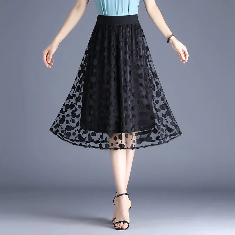 Summer Women Black Dot MIDI Skirt Alina Elegant High Elastic Waist Vintage Harajuku Punk Double Layer Travel Mesh Skirts 2023
Summer Women Black Dot MIDI Skirt Alina Elegant High Elastic Waist Vintage Harajuku Punk Double Layer Travel Mesh Skirts 2023