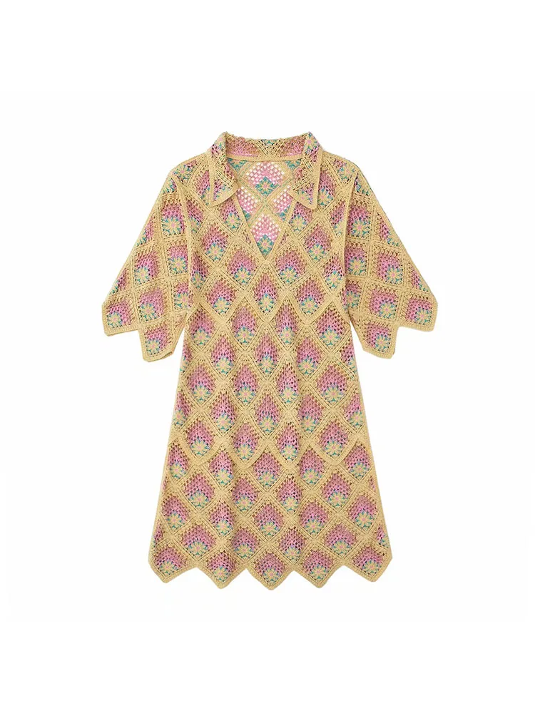 YLJHQX 2022 Women Summer Crochet Hollow Knit Dress Casual Short Sleeve Lapel Female Mini Dress
YLJHQX 2022 Women Summer Crochet Hollow Knit Dress Casual Short Sleeve Lapel Female Mini Dress