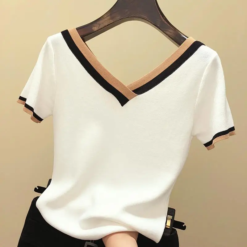 Camisetas Mujer Summer Thin Knitted T Shirt Women V Neck Short Sleeve Tops Woman Clothes Fashion T-Shirt Tee Shirt Femme E08
Camisetas Mujer Summer Thin Knitted T Shirt Women V Neck Short Sleeve Tops Woman Clothes Fashion T-Shirt Tee Shirt Femme E08