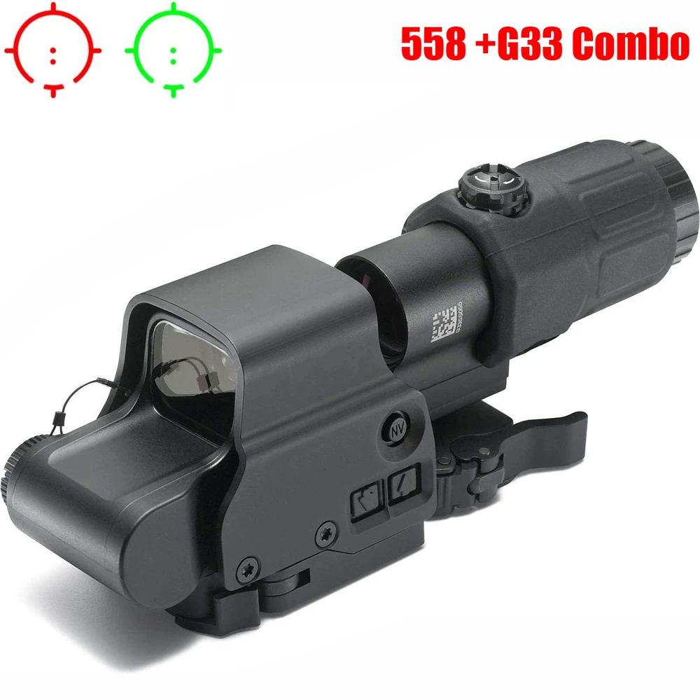 

558 Red Green Dot Sight EXPS3 G33 G43 3x Magnifier Combo Hunting Holographic Reflex Scope 20mm Rail Mount For Airsoft Riflescope