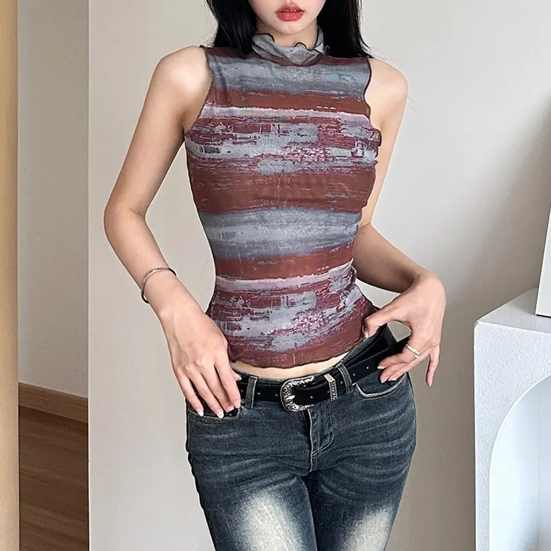 Slim Sleeveless Crop Tops Vest Ruffles Ruched Half-high-neck Streetwear Fashion Print Women Clothes Bare Waist Sexy Clubwear
Slim Sleeveless Crop Tops Vest Ruffles Ruched Half-high-neck Streetwear Fashion Print Women Clothes Bare Waist Sexy Clubwear