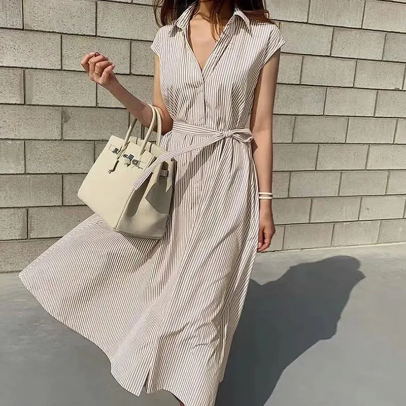 Женское платье-рубашка в полоску, с длинным рукавом
Женское платье-рубашка в полоску, с длинным рукавом