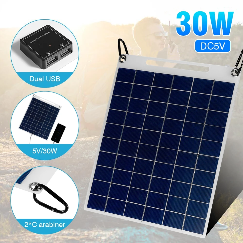 30W Solar Panel 5V Dual USB Solar Power Bank Waterproof Portable Solar Cell Phone Power Bank Solar Charger For Camping Hiking
30W Solar Panel 5V Dual USB Solar Power Bank Waterproof Portable Solar Cell Phone Power Bank Solar Charger For Camping Hiking