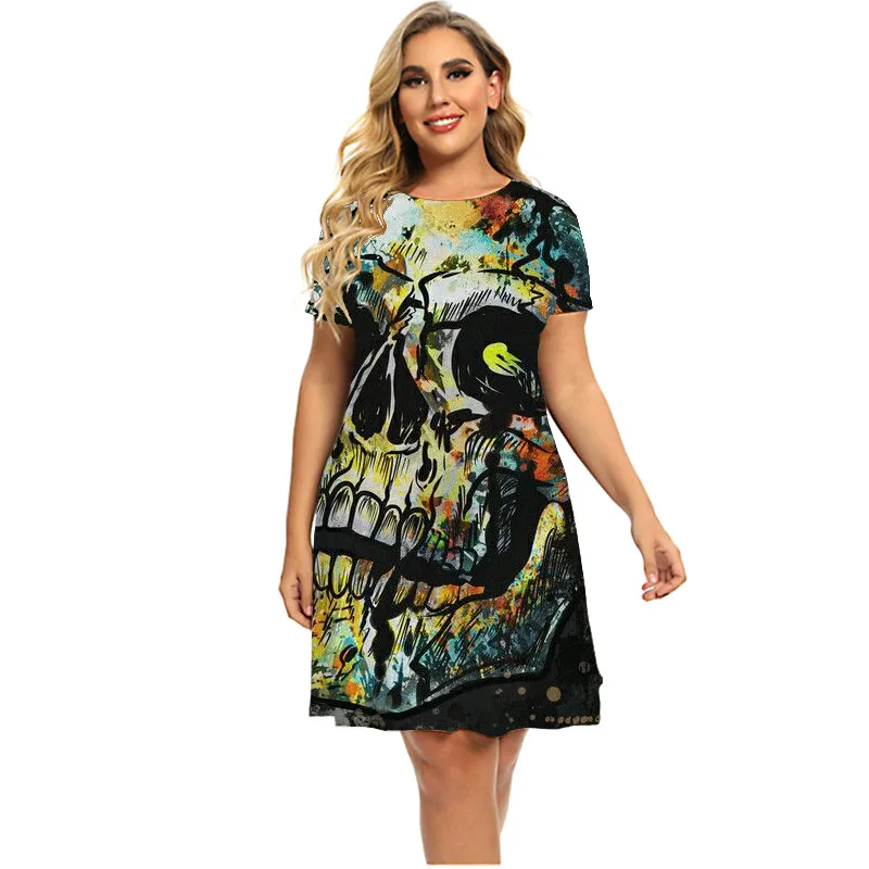 Horror 3D Skull White Dress Women's Summer 2022 New Oversized Loose Streetwear Short Sleeve Fashion Print Plus Size
Horror 3D Skull White Dress Women's Summer 2022 New Oversized Loose Streetwear Short Sleeve Fashion Print Plus Size