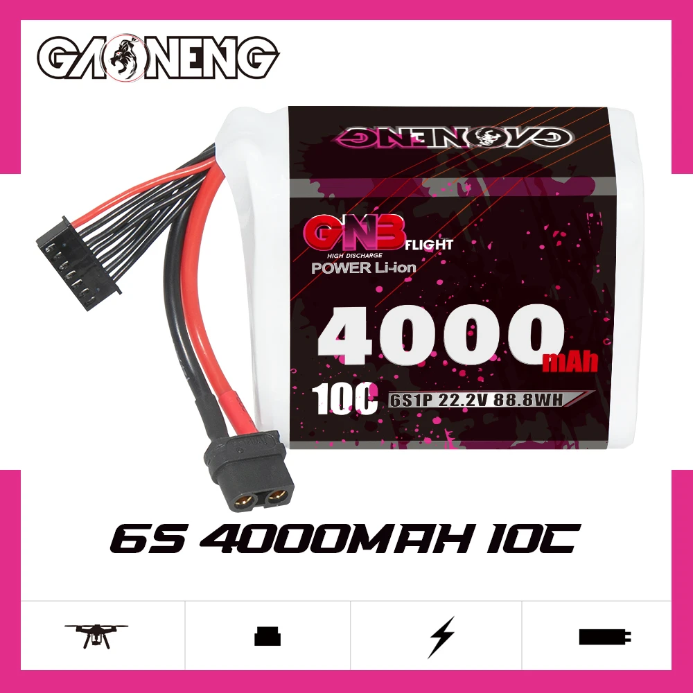 GAONENG GNB 4000mAh 6S 10C 20C 22.2V XT60 21700 Li-ion Battery 7 Inch 300mm To 380mm FPV
GAONENG GNB 4000mAh 6S 10C 20C 22.2V XT60 21700 Li-ion Battery 7 Inch 300mm To 380mm FPV