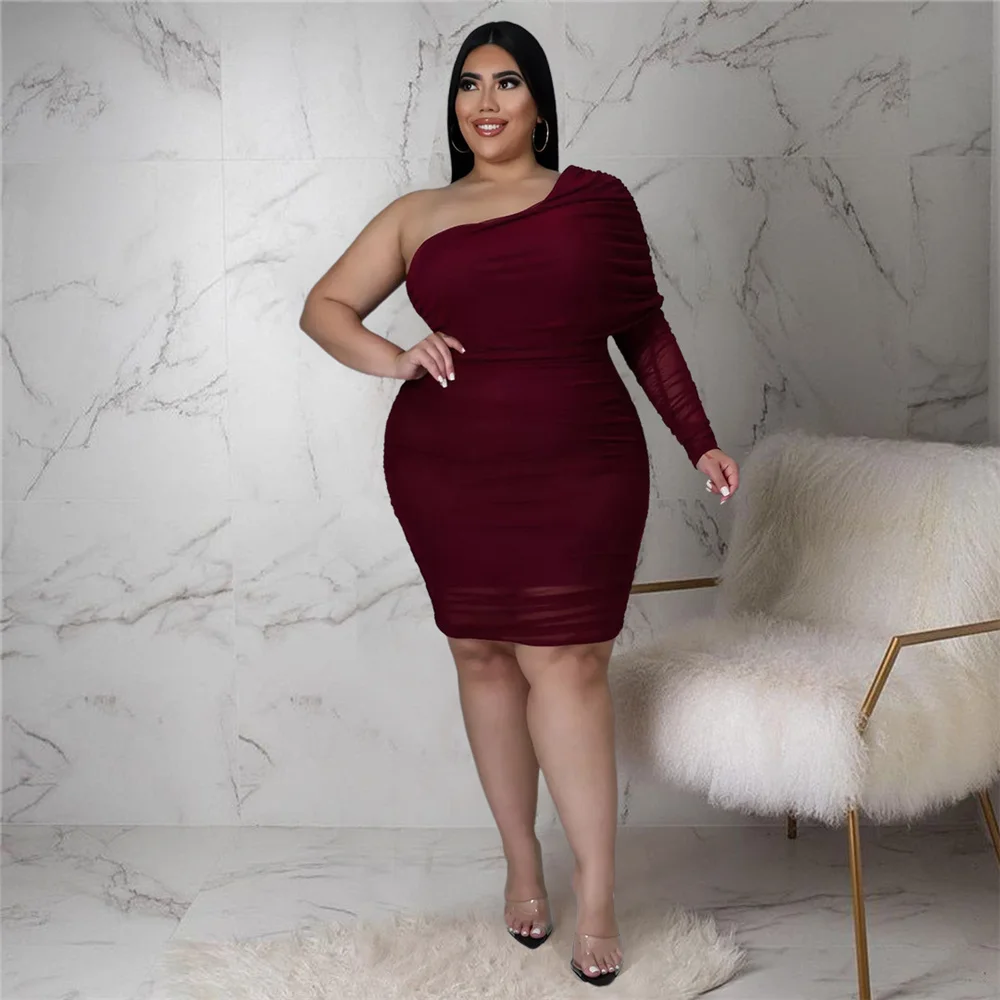 HAOOHU Fashion Plus Size Women's Clothing Diagonal Collar Single Sleeve Solid Color Double-layer Mesh Sexy Evening Dresses Urban
HAOOHU Fashion Plus Size Women's Clothing Diagonal Collar Single Sleeve Solid Color Double-layer Mesh Sexy Evening Dresses Urban