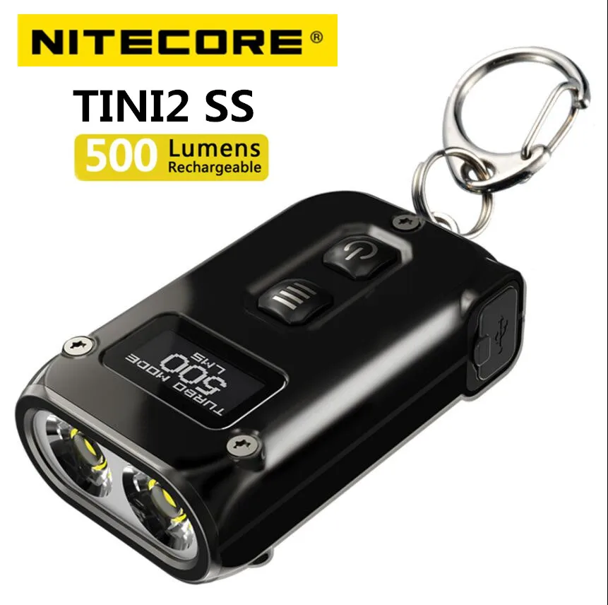 

NEW Arrival NITECORE TINI2 SS EDC Smart Flashlight 500Lumens Stainless Steel Dual Core Rechargeable LED Keychain OLED Display