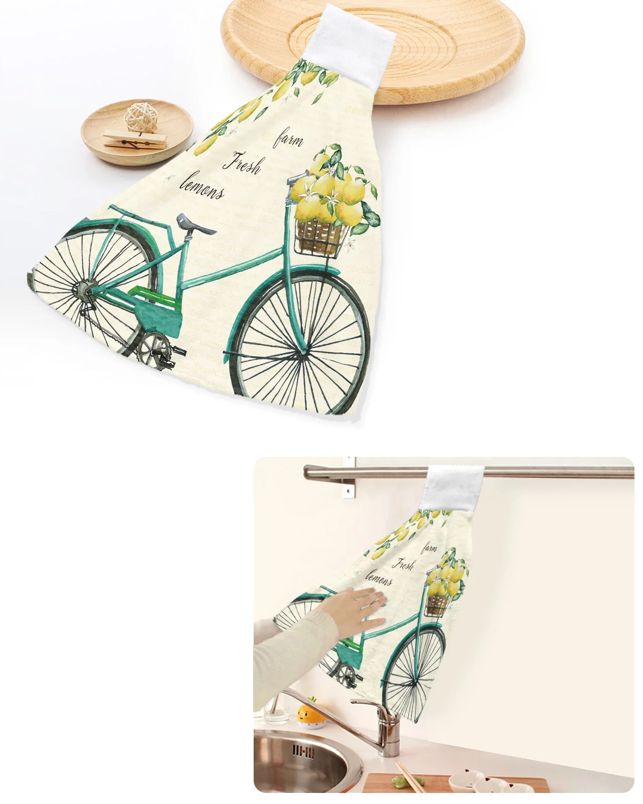 

Fruit Lemon Bike Hand Towels Home Kitchen Bathroom Dishcloths Hand Towel With Hanging Loops Quick Dry Soft Absorbent Towels