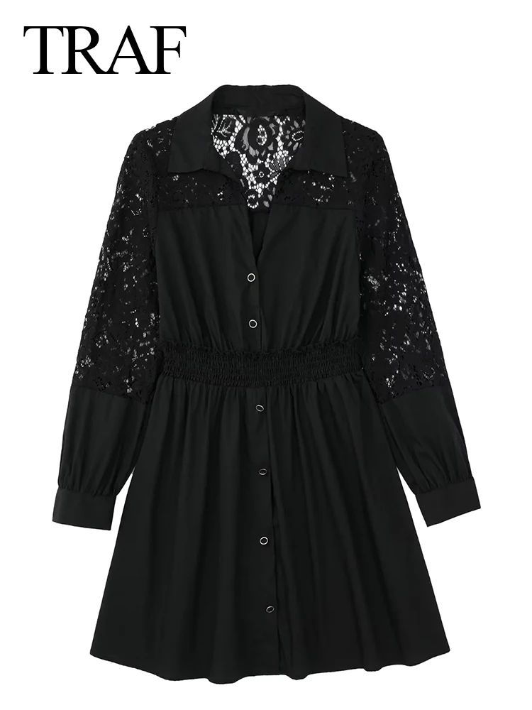 TRAF Women Fashion New Solid Black Long Sleeve Dress Single Breasted Lace Mesh Elegant Elastic Waist Slim Chic Short Dress
TRAF Women Fashion New Solid Black Long Sleeve Dress Single Breasted Lace Mesh Elegant Elastic Waist Slim Chic Short Dress