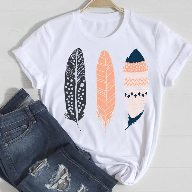 Women Short Sleeve Feather 90s Style 2021 Fashion Cartoon Summer Graphic T Top Lady Print Tee Travel Tshirts Trend T-Shirt
Women Short Sleeve Feather 90s Style 2021 Fashion Cartoon Summer Graphic T Top Lady Print Tee Travel Tshirts Trend T-Shirt