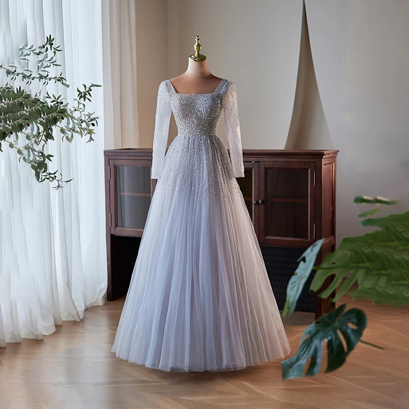 Evening Dress Silver Full Sleeves Floor Length Sequins A-Line Square Collar Zipper Back New Plus Size Women Party Dresses B2639
Evening Dress Silver Full Sleeves Floor Length Sequins A-Line Square Collar Zipper Back New Plus Size Women Party Dresses B2639