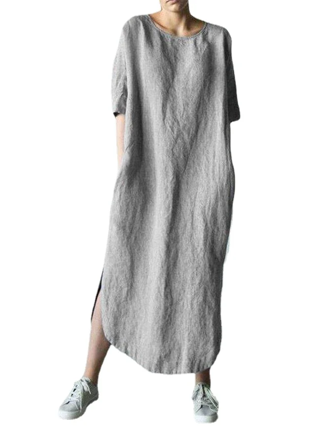 Long Dress Women Cotton Linen Women Casual Loose Crew Neck Mid Sleeve Slit Dress Vintage Summer Dresses for Women
Long Dress Women Cotton Linen Women Casual Loose Crew Neck Mid Sleeve Slit Dress Vintage Summer Dresses for Women