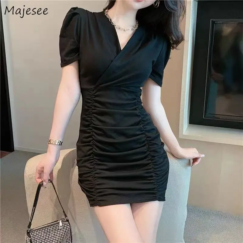 Short Sleeve Dress Women V-neck Slim Cozy Sexy Solid Folds Trendy Casual Club Elegant Temper Elasticity All-match Simple Basic
Short Sleeve Dress Women V-neck Slim Cozy Sexy Solid Folds Trendy Casual Club Elegant Temper Elasticity All-match Simple Basic