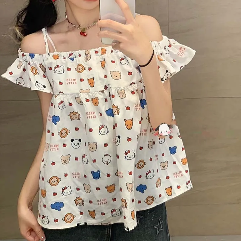 2023 New Sanrio Hellokittys Kawaii Off Shoulder Sleeve T-Shirts Summer Girls Y2K Loose Cute Tops Korean Fashion Design Gallus
2023 New Sanrio Hellokittys Kawaii Off Shoulder Sleeve T-Shirts Summer Girls Y2K Loose Cute Tops Korean Fashion Design Gallus