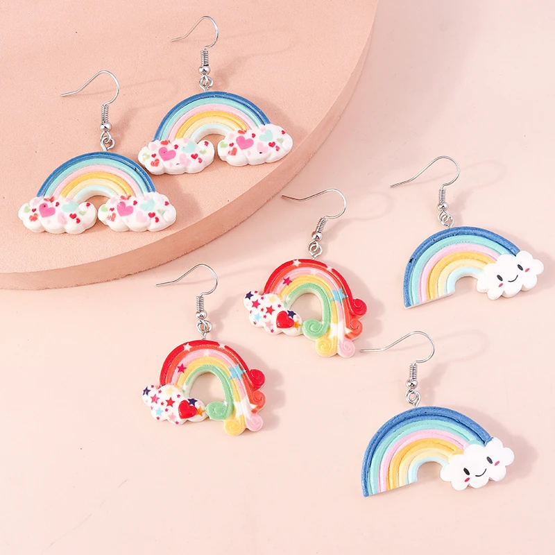 

New Creative Colorful Rainbow Drop Earrings for Women Sweet Clouds Dangle Hook Earrings Girls Party Jewelry Gifts