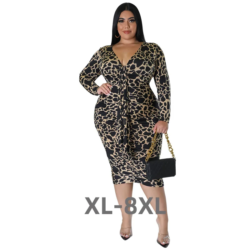 Plus Size v Neck Sexy Hip Wrap Women Dresses Fashion Leopard Print Long Sleeve Midi Dress Clothing Wholesale 3xl 4xl 5xl 6xl
Plus Size v Neck Sexy Hip Wrap Women Dresses Fashion Leopard Print Long Sleeve Midi Dress Clothing Wholesale 3xl 4xl 5xl 6xl