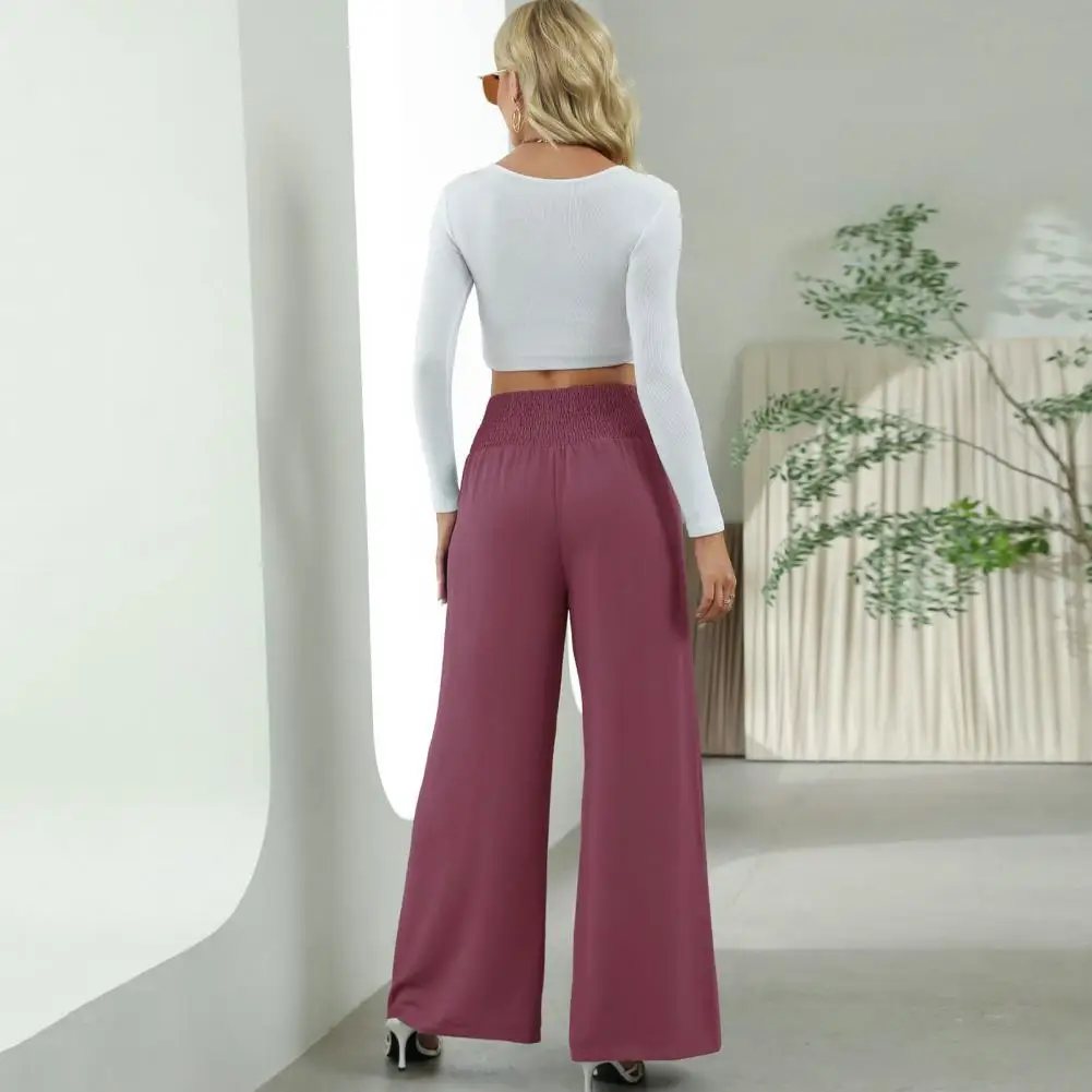 

Женские брюки с эластичной талией, широкие Свободные плиссированные однотонные Украшенные пуговицами, полная длина, мягкие, с глубоким шаговым швом, с высокой талией, женские длинные брюки