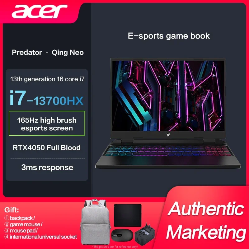 

New Genuine Acer Marauders Qing Neo Gaming Laptop Intel i5-13500HX/I7-13700HX RTX4060 E-Sports 16-inch 165Hz Game Notebook