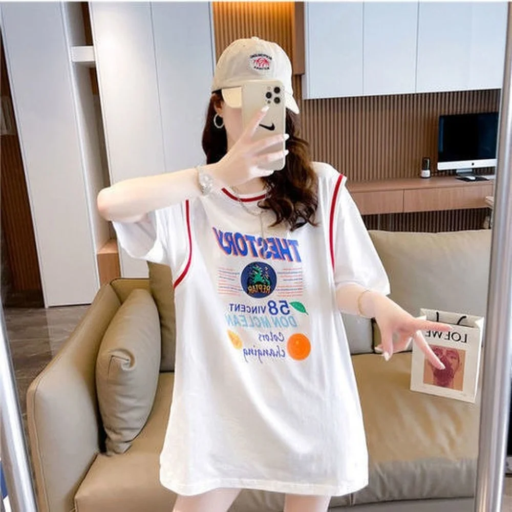 Cotton Mid-length Fake Two-piece Design Niche T-shirt Women's Summer 2022 Loose Short-sleeved Top
Cotton Mid-length Fake Two-piece Design Niche T-shirt Women's Summer 2022 Loose Short-sleeved Top