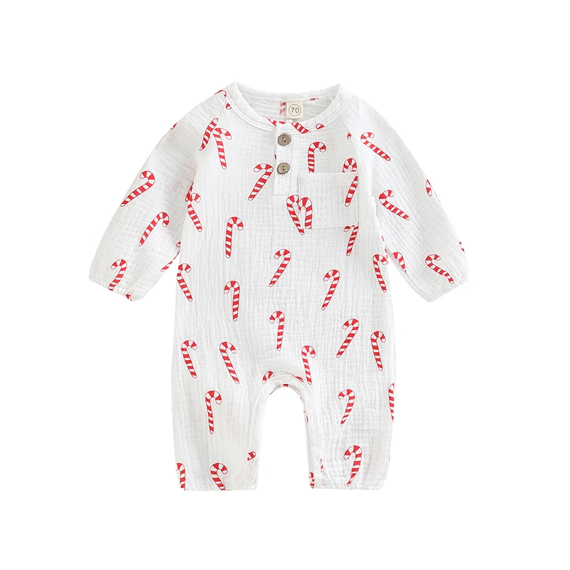 Infant Baby Christmas Romper, Cute Candy Cane Print Long Sleeve Round Neck Jumpsuit
Infant Baby Christmas Romper, Cute Candy Cane Print Long Sleeve Round Neck Jumpsuit