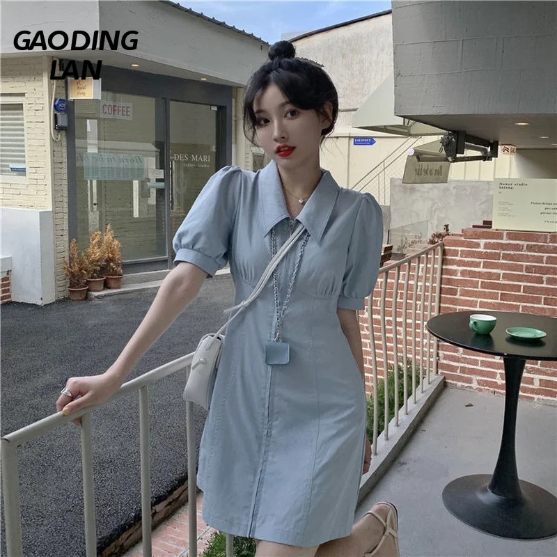 GAODINGLAN New Summer Women Short Sleeve Dress Turn Down Collar Solid A Line Dresses Slim Fit High Wasit Puff Sleeve Shirt Dress
GAODINGLAN New Summer Women Short Sleeve Dress Turn Down Collar Solid A Line Dresses Slim Fit High Wasit Puff Sleeve Shirt Dress