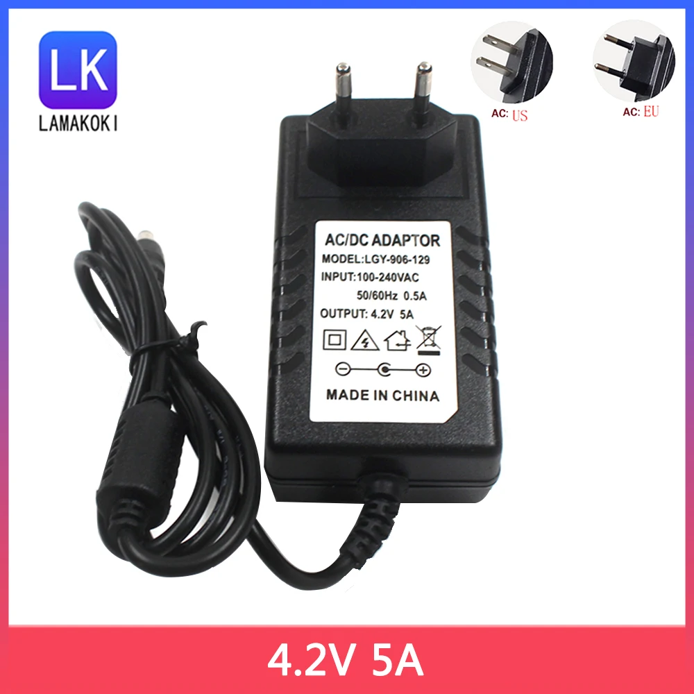 4.2V 5A 5.5*2.1MM Intelligence Lithium Li-ion Battery Charger for Lithium Polymer Battery Pack
4.2V 5A 5.5*2.1MM Intelligence Lithium Li-ion Battery Charger for Lithium Polymer Battery Pack