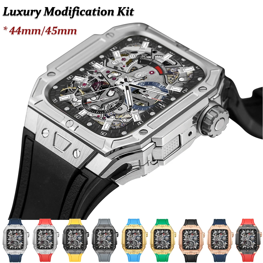 44mm 45mm Luxury Metal Case For Apple Watch Series 8 7 6 5 4 SE Fluororubber Band For iWatch Modification Kit Sports Cover Frame
44mm 45mm Luxury Metal Case For Apple Watch Series 8 7 6 5 4 SE Fluororubber Band For iWatch Modification Kit Sports Cover Frame