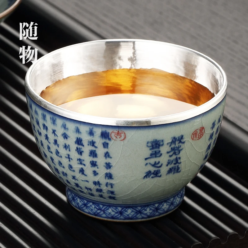 

Классическая старинная глина из стерлингового серебра 999 пробы в форме сердца, Цзиндэчжэнь, Высококачественная чайная миска, одна чашка