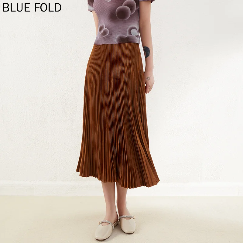 

MIYAKE Pleated Skirt Women's Spring New High-waisted A-line Mid-length Double-pressed Pleated Streamer Skirt Drape Skirt PLEATS