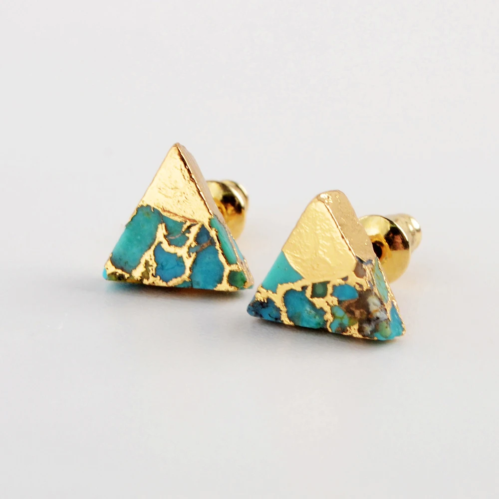 

Triangle Shape Turquoise Studs Earrings Dainty 18K Gold Plated Geometry Piercing Earring For Women Statement Jewelry Gifts