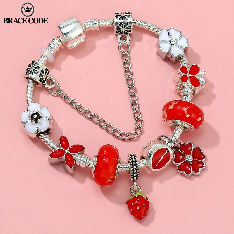 Classic Design Red Crystal Strawberry and Flower Pendant Bead Bracelet Silvering Red Mouth Charm Jewelry Bracelet Pulsera Mujer
Classic Design Red Crystal Strawberry and Flower Pendant Bead Bracelet Silvering Red Mouth Charm Jewelry Bracelet Pulsera Mujer