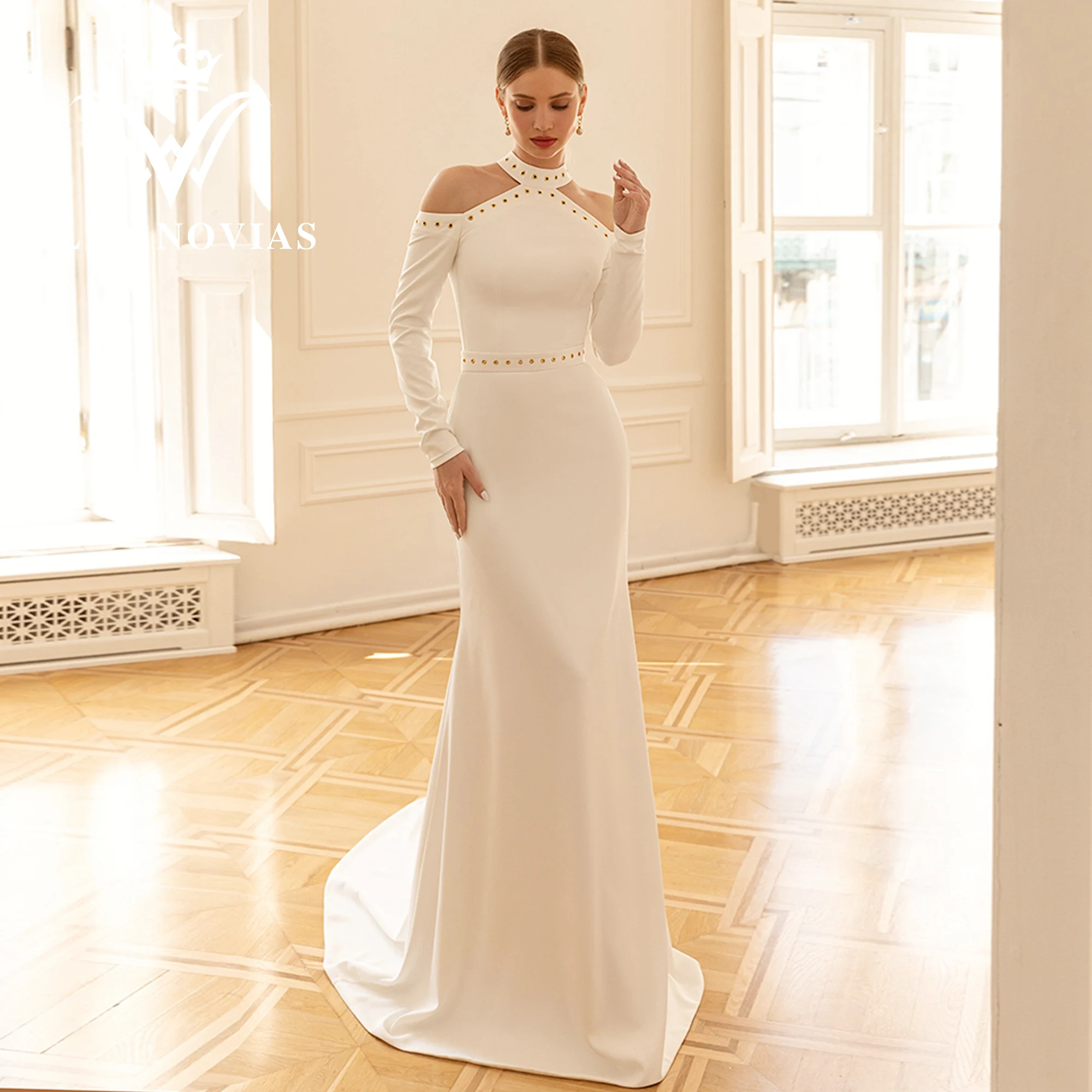 Свадебное платье с юбкой-годе ALEX NOVIAS, облегающее атласное платье-годе с длинным рукавом, круглым вырезом, вырезом и поясом, 2023
Свадебное платье с юбкой-годе ALEX NOVIAS, облегающее атласное платье-годе с длинным рукавом, круглым вырезом, вырезом и поясом, 2023