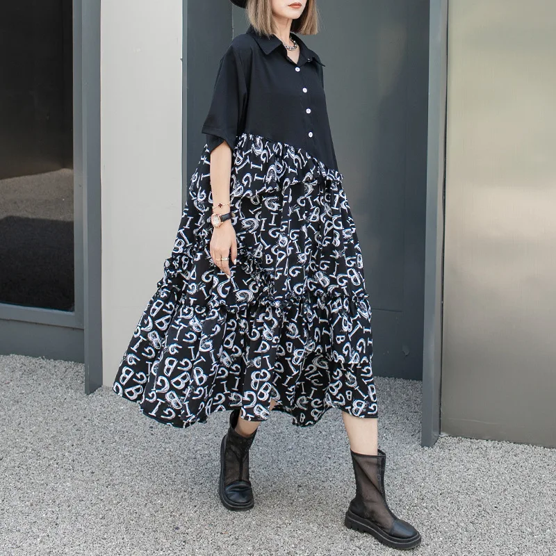 French Style Vintage Letter Spliced Dress for Women 2023 Summer Short Sleeve Lapel Streetwear Trendy Loose Long Dresses 7709
French Style Vintage Letter Spliced Dress for Women 2023 Summer Short Sleeve Lapel Streetwear Trendy Loose Long Dresses 7709