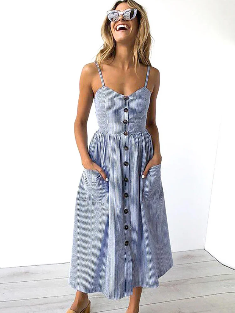 Fitshinling Buttons Up Summer Sundresss Women Striped Flower Spaghetti Strap Sleeveless Sexy Midi Dresses Boho A Line Pareos New
Fitshinling Buttons Up Summer Sundresss Women Striped Flower Spaghetti Strap Sleeveless Sexy Midi Dresses Boho A Line Pareos New