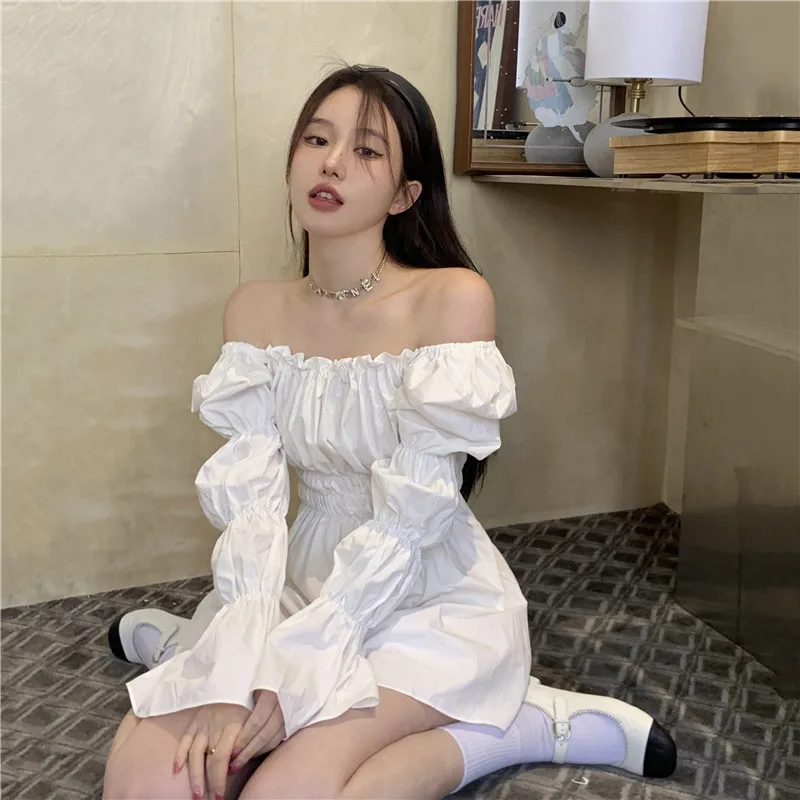 Sexy Strapless Little Black White Mini Dress New Fashion Slash Neck Long Puff Sleeve Party Dress Slim Waist A Line Shirt Dress
Sexy Strapless Little Black White Mini Dress New Fashion Slash Neck Long Puff Sleeve Party Dress Slim Waist A Line Shirt Dress