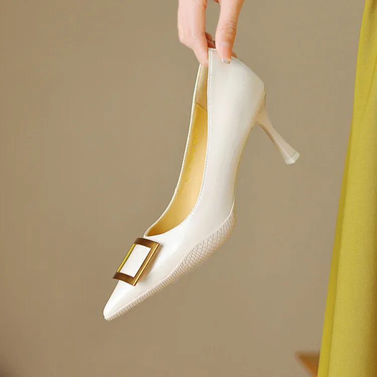 Женские туфли-лодочки с острым носком, на высоком каблуке, с металлической пряжкой
Женские туфли-лодочки с острым носком, на высоком каблуке, с металлической пряжкой