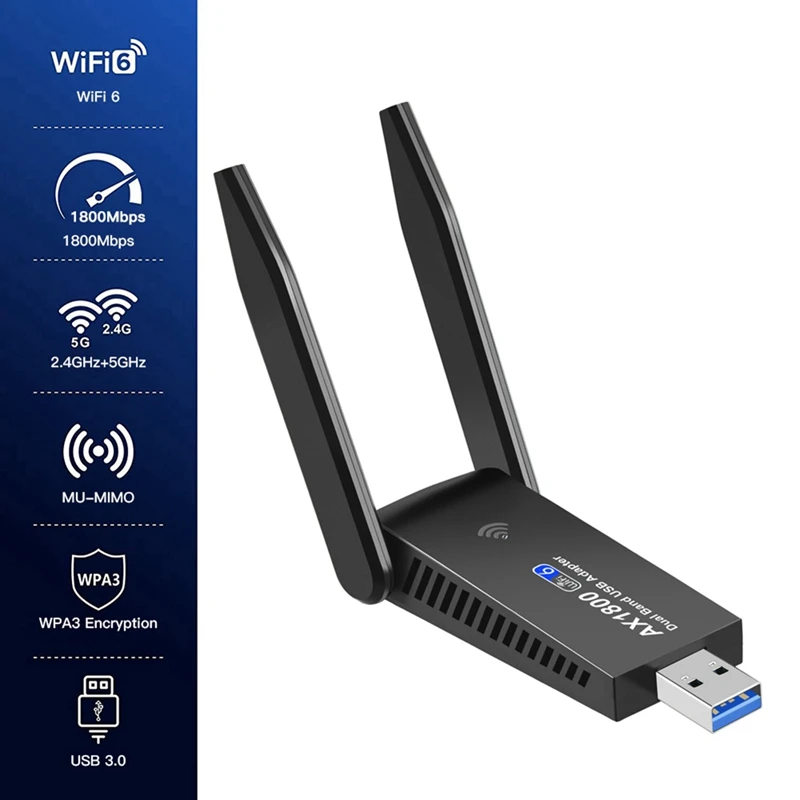1PC AX1800 2.4G/5Ghz Wifi 6 USB Adapter Wireless Wi-Fi Dongle Network Card For Windows 10/11
1PC AX1800 2.4G/5Ghz Wifi 6 USB Adapter Wireless Wi-Fi Dongle Network Card For Windows 10/11