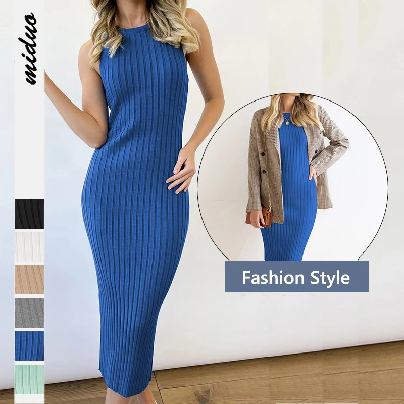 Knitted Dresses Hanging Neck Sleeveless Jersey Dress Sexy for Women Slim Clothing Soft and Comfortable Skirt for Autumn
Knitted Dresses Hanging Neck Sleeveless Jersey Dress Sexy for Women Slim Clothing Soft and Comfortable Skirt for Autumn