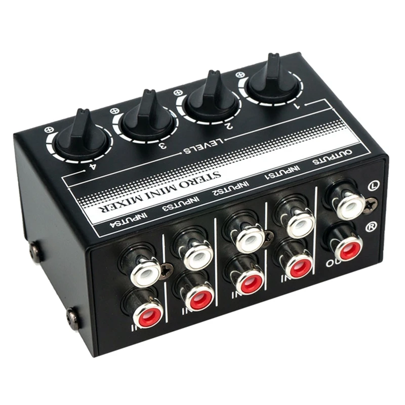 4 Channel Stereo Audio Mixer Support RCA Input And Output Mini Passive Stereo Mixer With Separate Volume Controls
4 Channel Stereo Audio Mixer Support RCA Input And Output Mini Passive Stereo Mixer With Separate Volume Controls