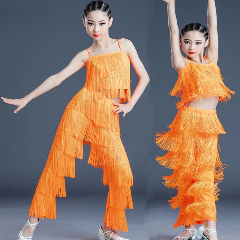 

Girls Kids Latin Dance Clothes Tango Samba Salsa Dance Costumes Fringe Rumba Competition Dancewear Children Latin Dance Suit